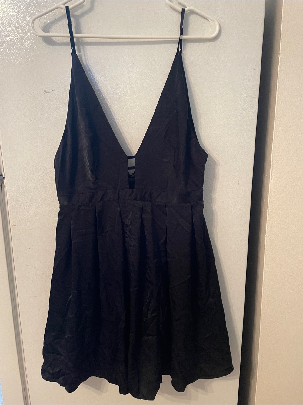 Free People Size 10 Lined Little Shiny Black Dress‎ Adjustable Straps